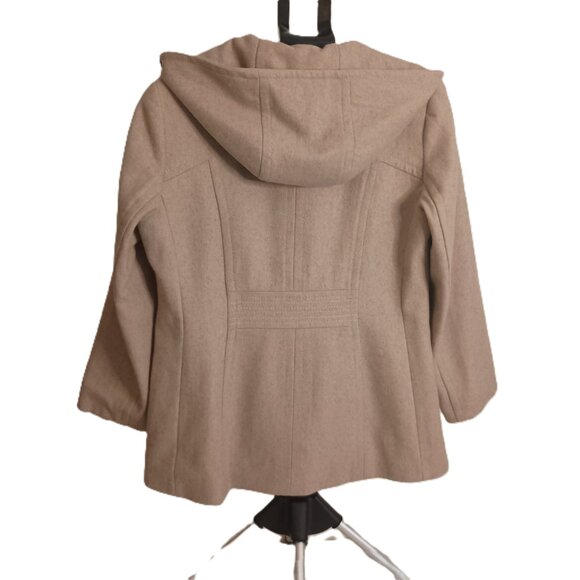 Anne Klein Classic Tan Wool Blend Double Breasted Hooded Coat Women’s L Large - Picture 3 of 16